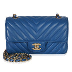 Chanel Blue Lambskin Chevron Mini Rectangular Flap Bag