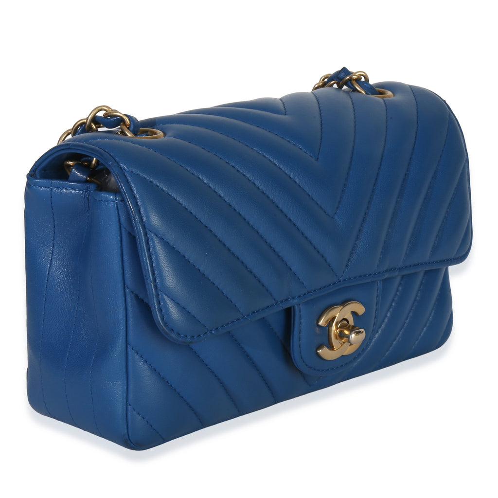 Chanel Blue Lambskin Chevron Mini Rectangular Flap Bag