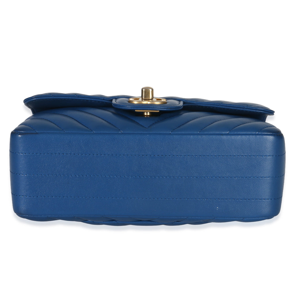 Chanel Blue Lambskin Chevron Mini Rectangular Flap Bag