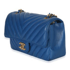 Chanel Blue Lambskin Chevron Mini Rectangular Flap Bag