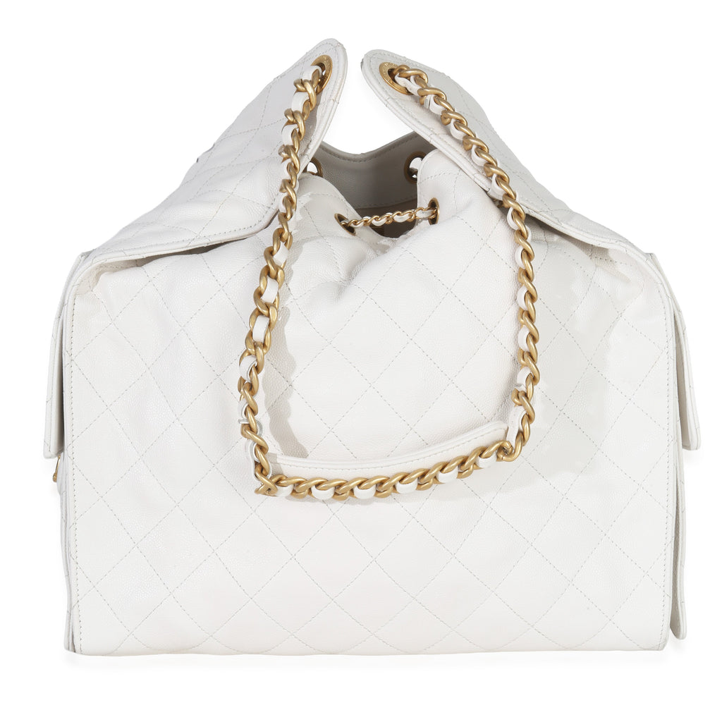 Chanel White Quilted Caviar Large Chanel 25 Hobo Handbag