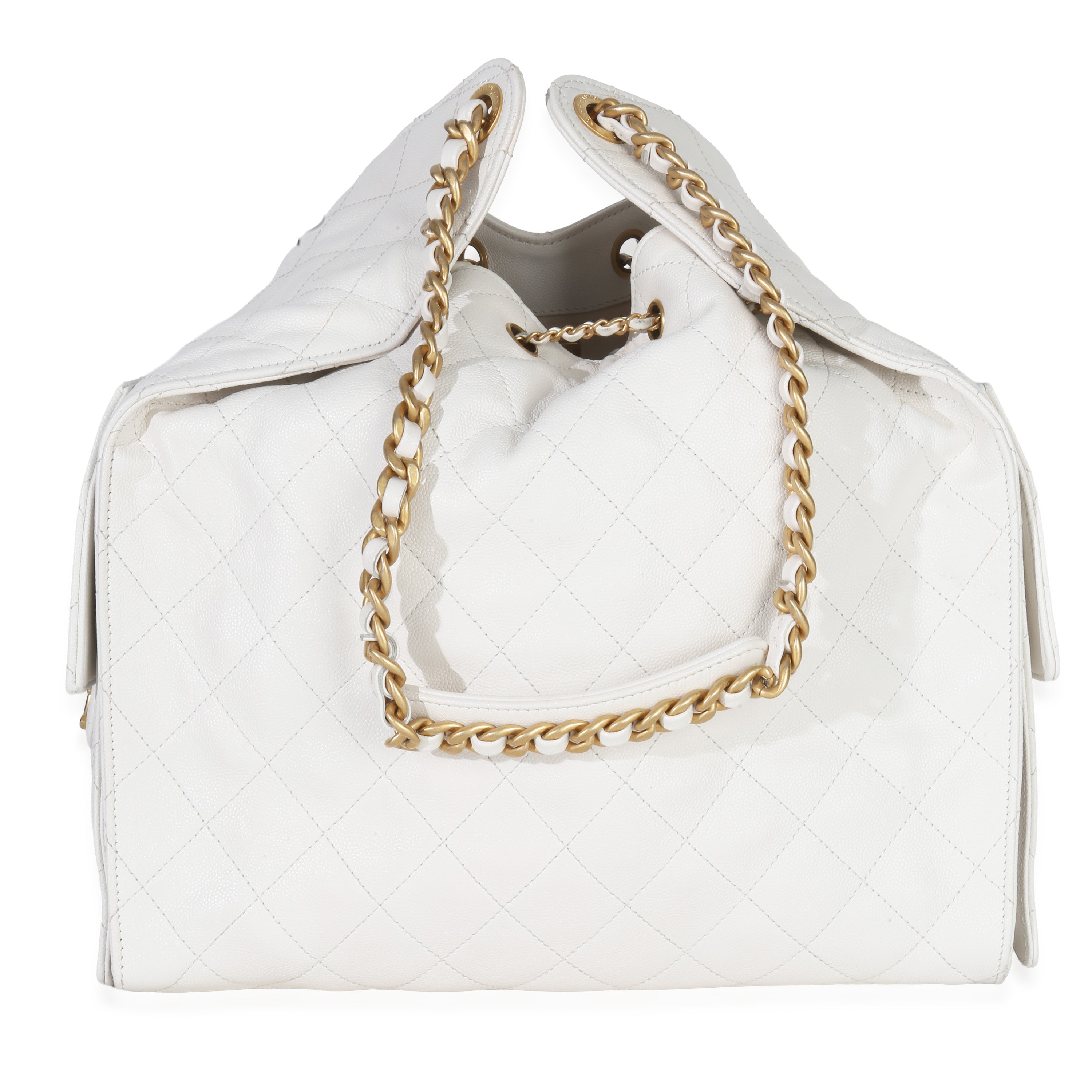 Chanel White Quilted Caviar Large Chanel 25 Hobo Handbag