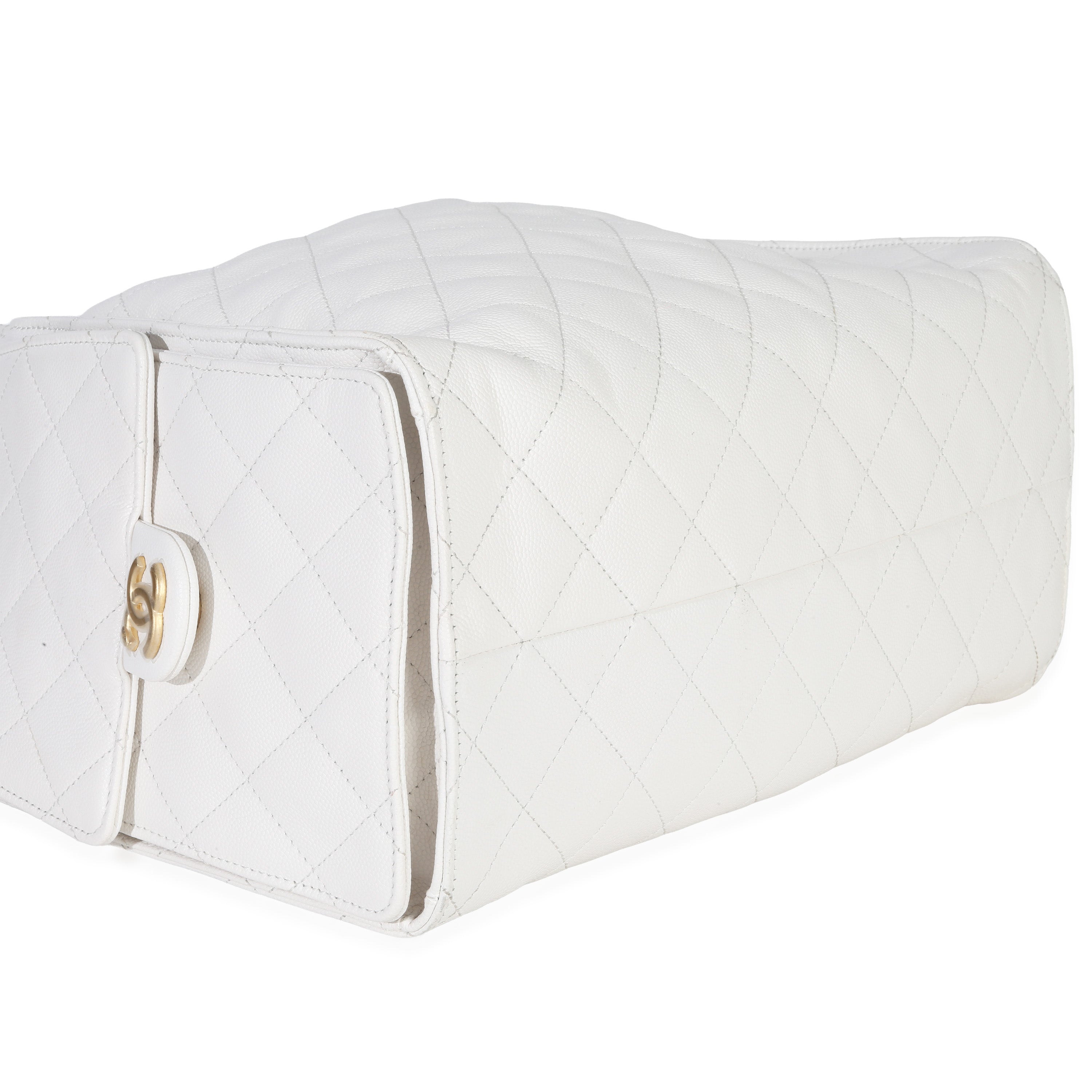 Chanel White Quilted Caviar Large Chanel 25 Hobo Handbag