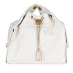 Chanel White Quilted Caviar Large Chanel 25 Hobo Handbag
