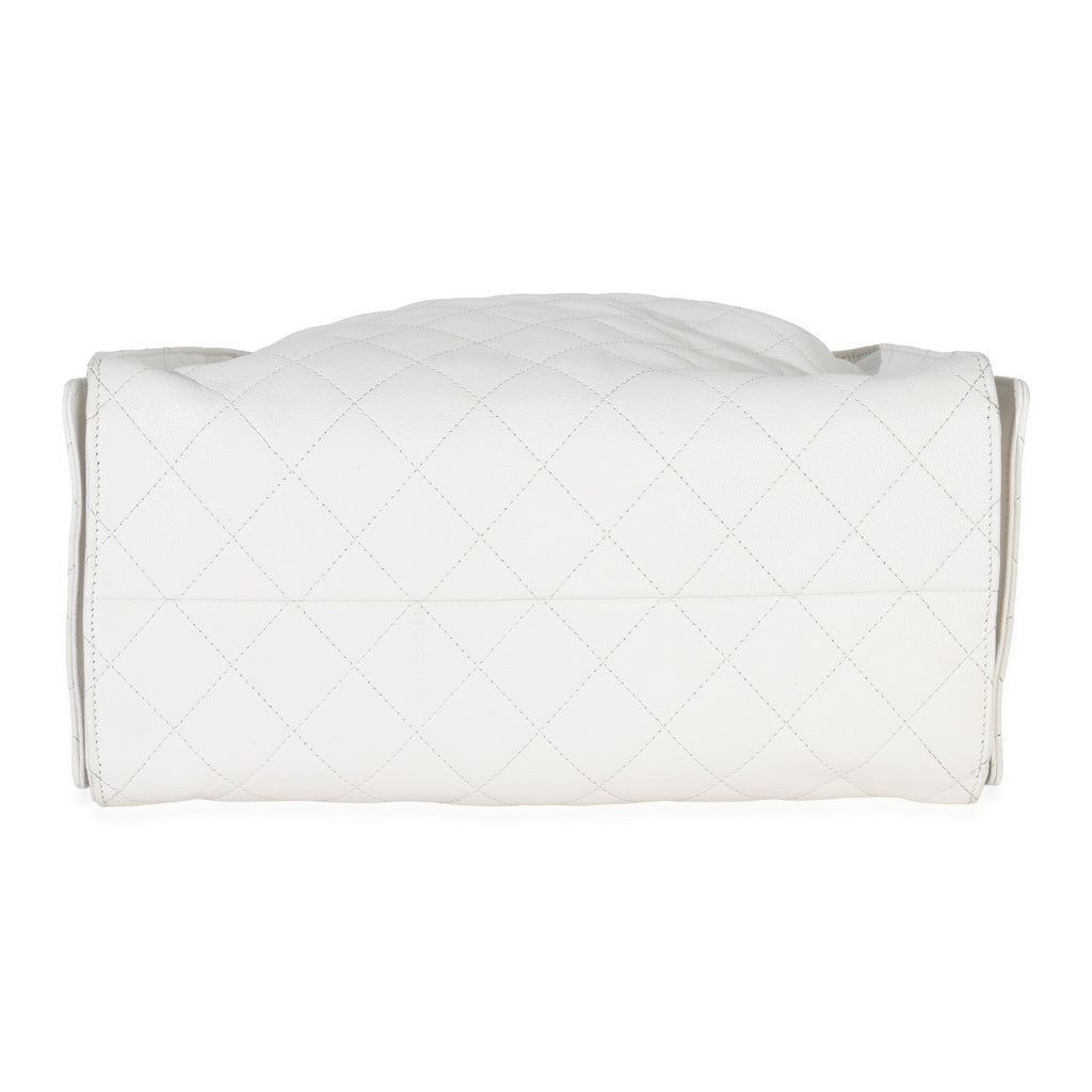 Chanel White Quilted Caviar Large Chanel 25 Hobo Handbag