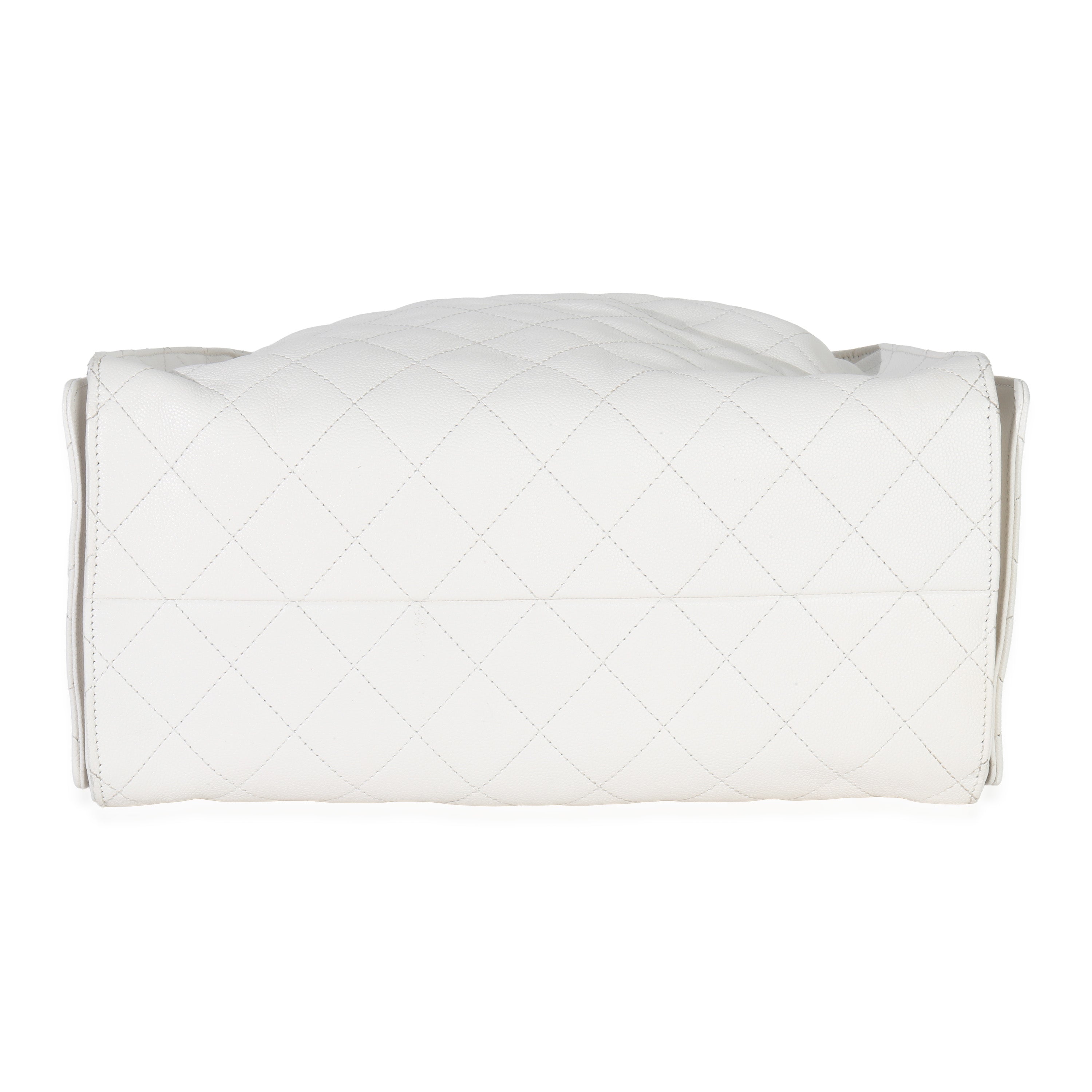 Chanel White Quilted Caviar Large Chanel 25 Hobo Handbag