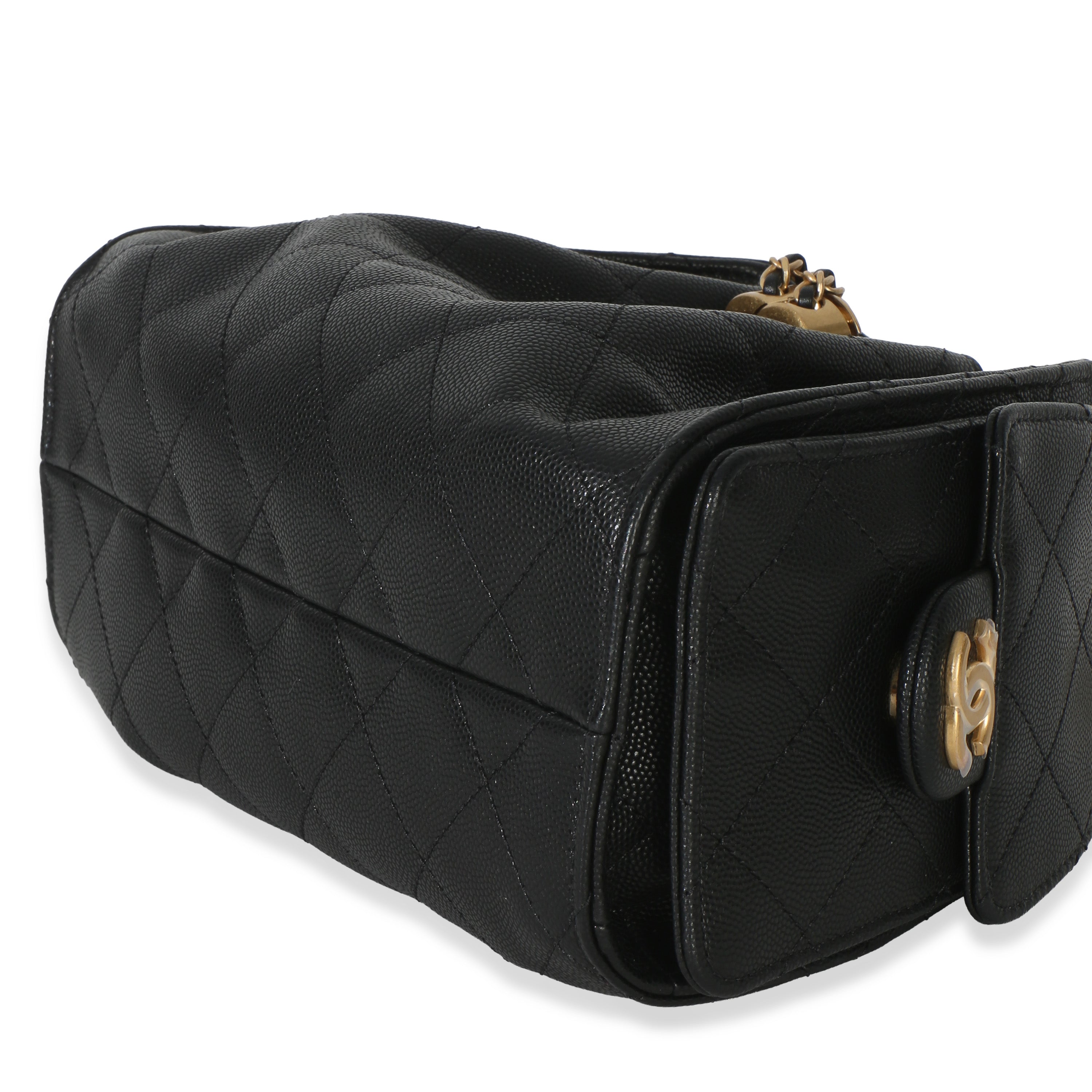Chanel 26P Black Quilted Caviar Mini Chanel 25 Hobo Handbag