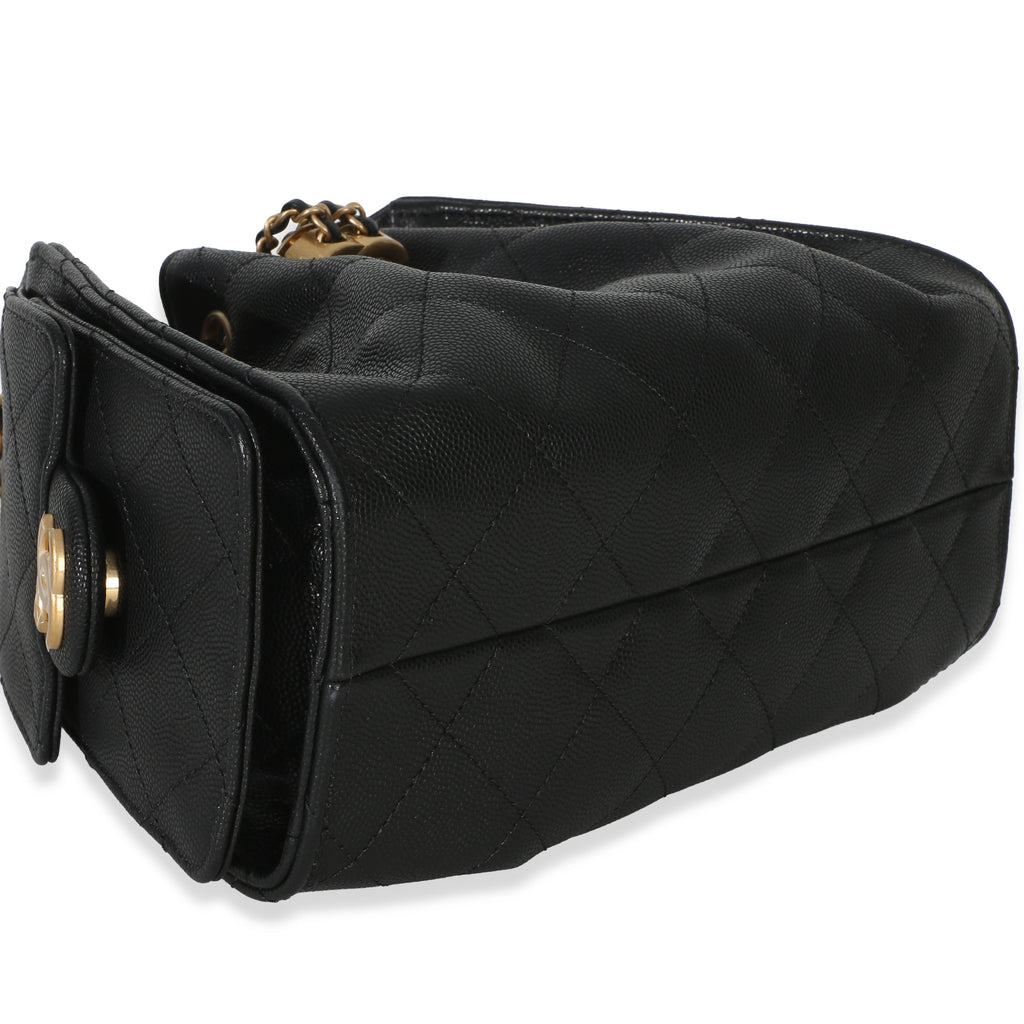 Chanel 26P Black Quilted Caviar Mini Chanel 25 Hobo Handbag