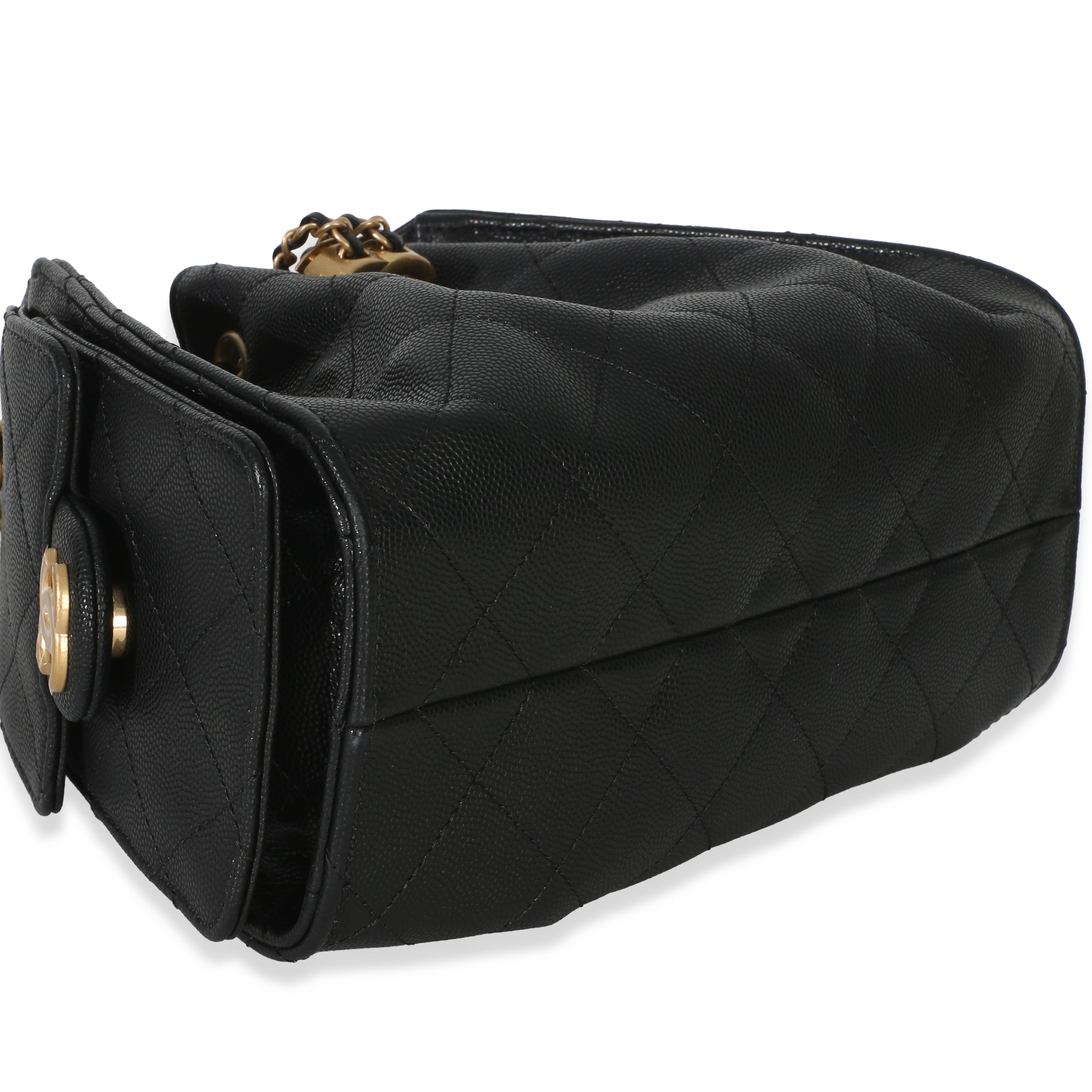 Chanel 26P Black Quilted Caviar Mini Chanel 25 Hobo Handbag