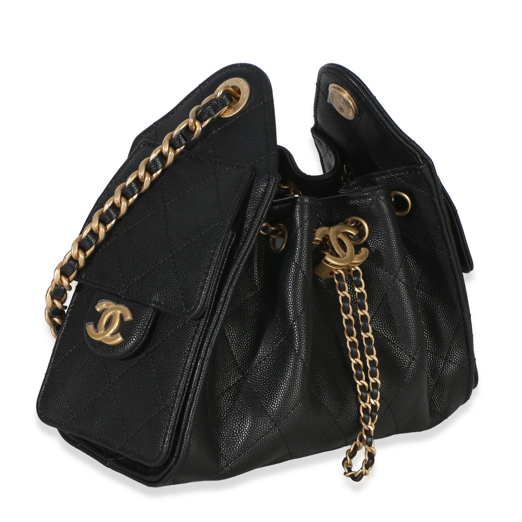 Chanel 26P Black Quilted Caviar Mini Chanel 25 Hobo Handbag
