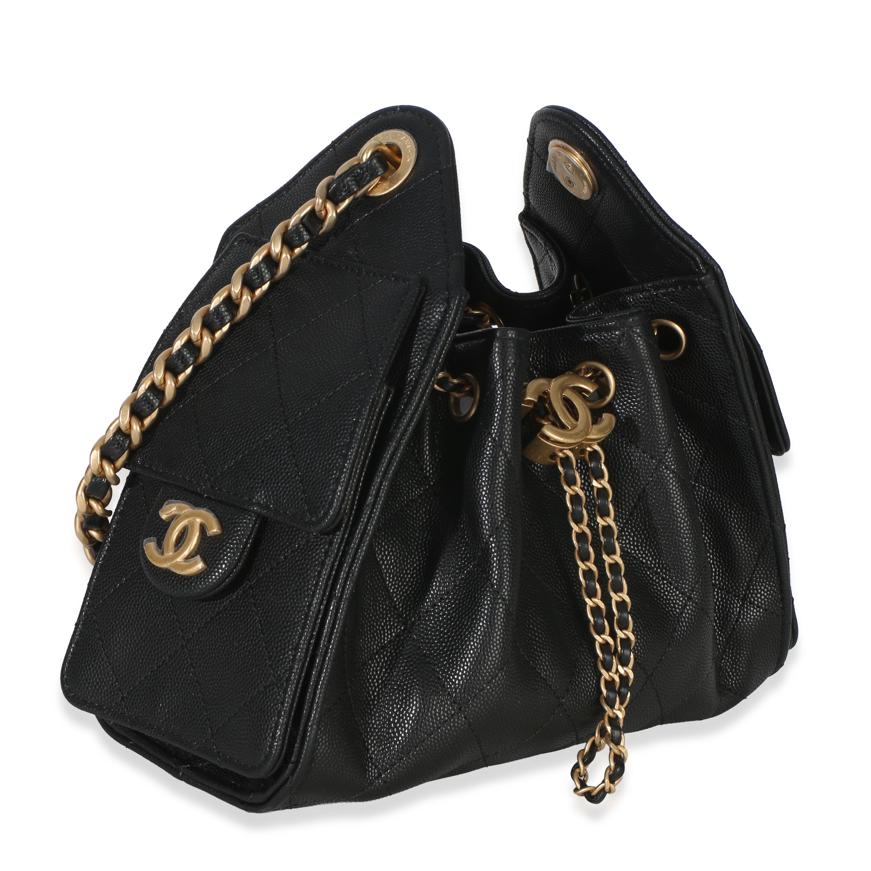 Chanel 26P Black Quilted Caviar Mini Chanel 25 Hobo Handbag