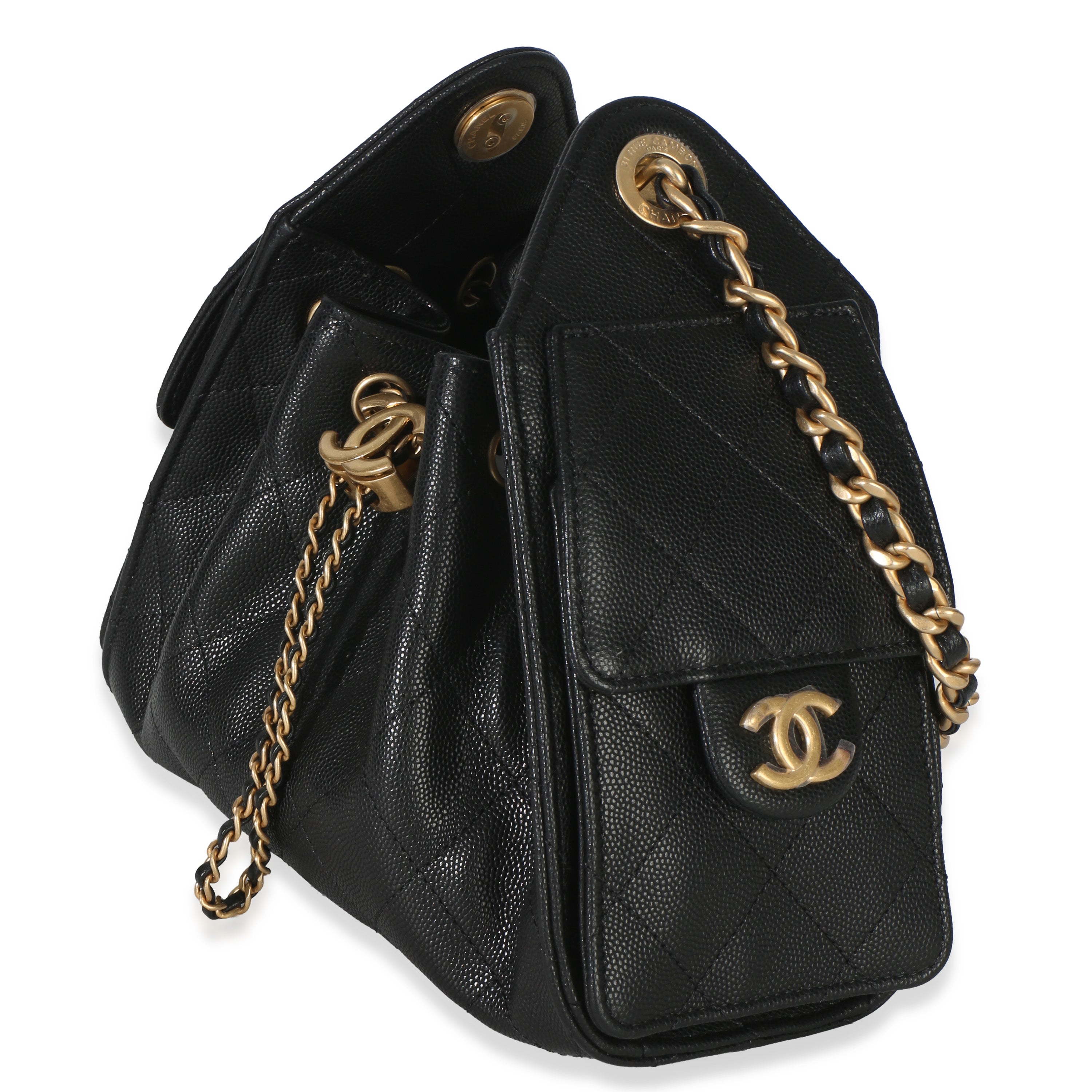 Chanel 26P Black Quilted Caviar Mini Chanel 25 Hobo Handbag
