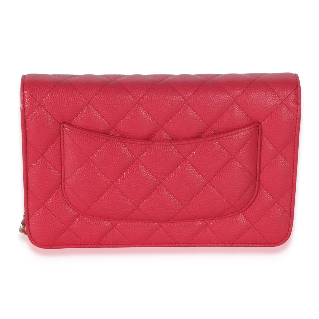Chanel Dark Pink Quilted Caviar Wallet On Chain