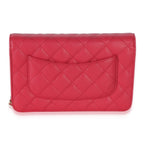 Chanel Dark Pink Quilted Caviar Wallet On Chain