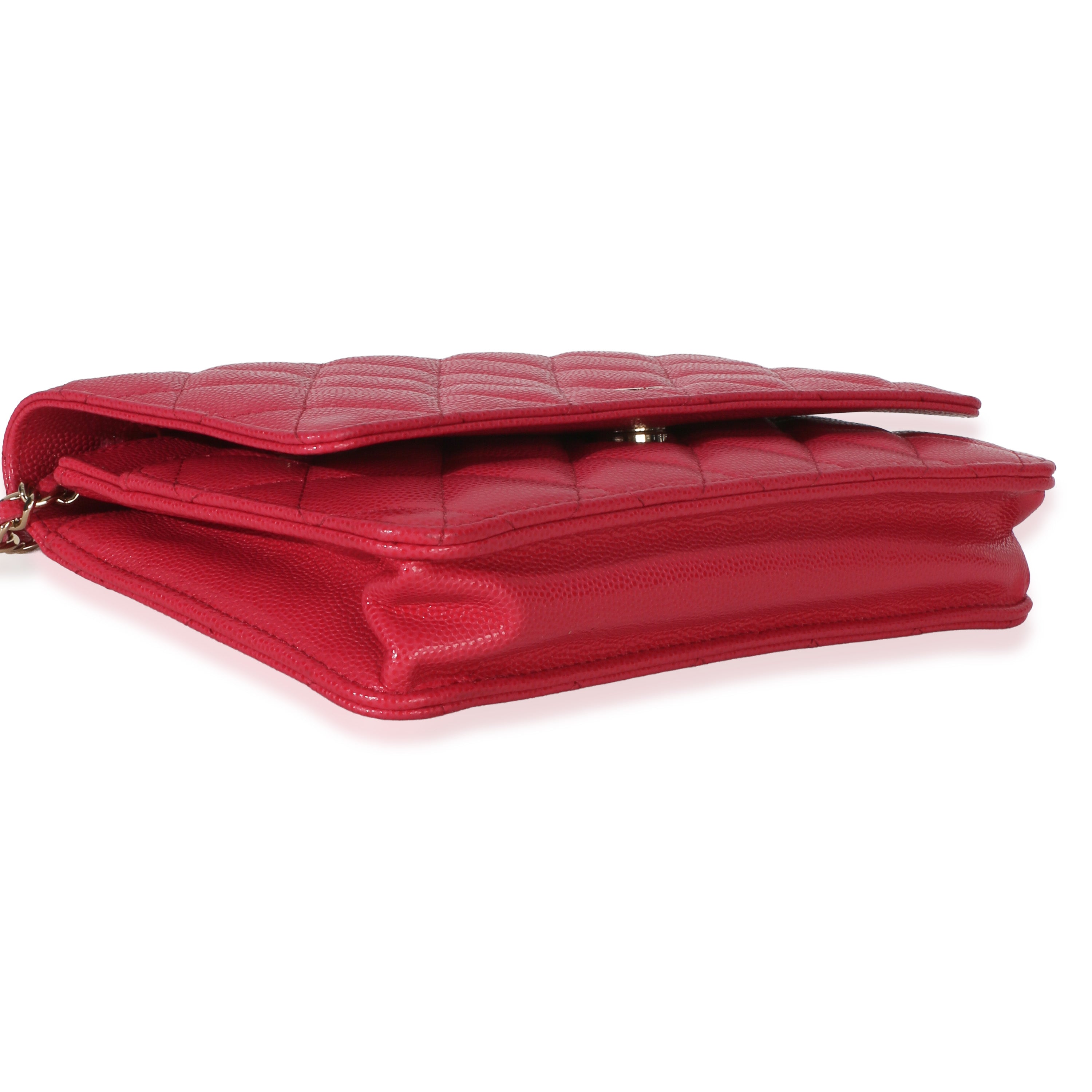 Chanel Dark Pink Quilted Caviar Wallet On Chain