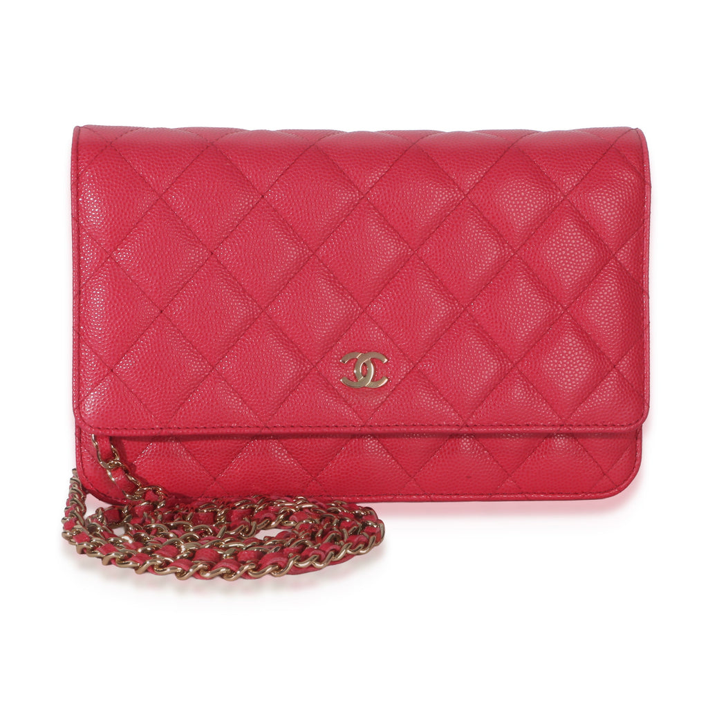 Chanel Dark Pink Quilted Caviar Wallet On Chain