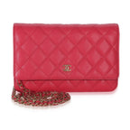 Chanel Dark Pink Quilted Caviar Wallet On Chain