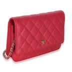 Chanel Dark Pink Quilted Caviar Wallet On Chain
