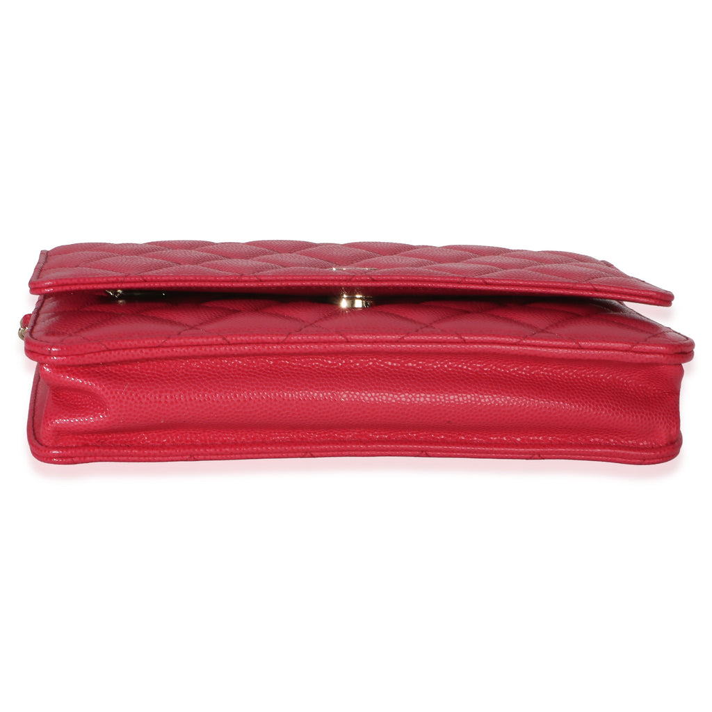 Chanel Dark Pink Quilted Caviar Wallet On Chain