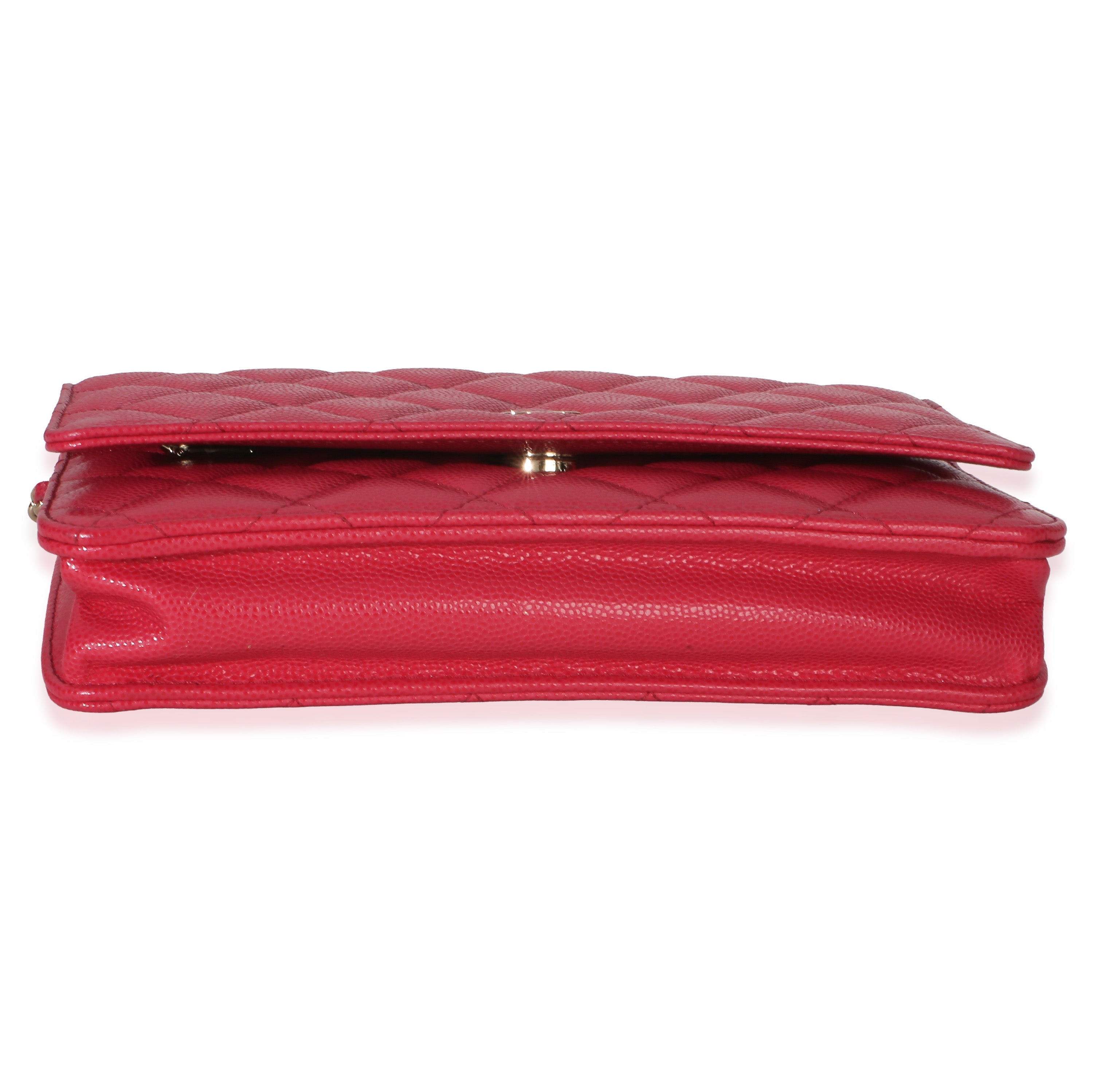 Chanel Dark Pink Quilted Caviar Wallet On Chain