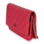 Chanel Dark Pink Quilted Caviar Wallet On Chain