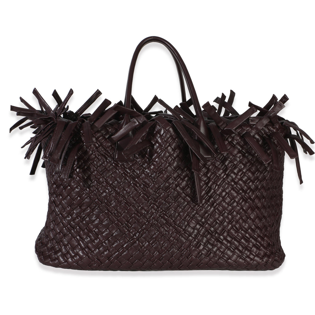 Burgundy Nappa Intrecciato Fringe Oversized Cabat Tote