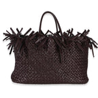 Burgundy Nappa Intrecciato Fringe Oversized Cabat Tote