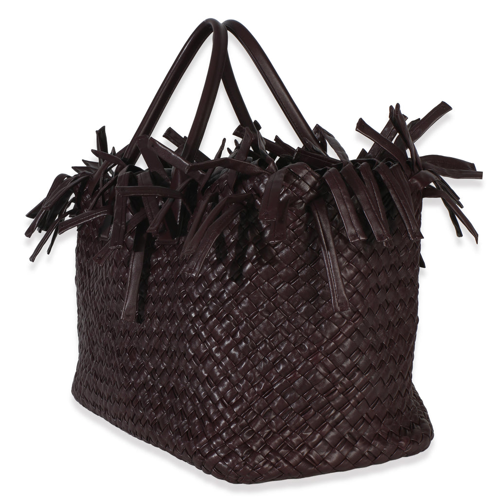 Burgundy Nappa Intrecciato Fringe Oversized Cabat Tote