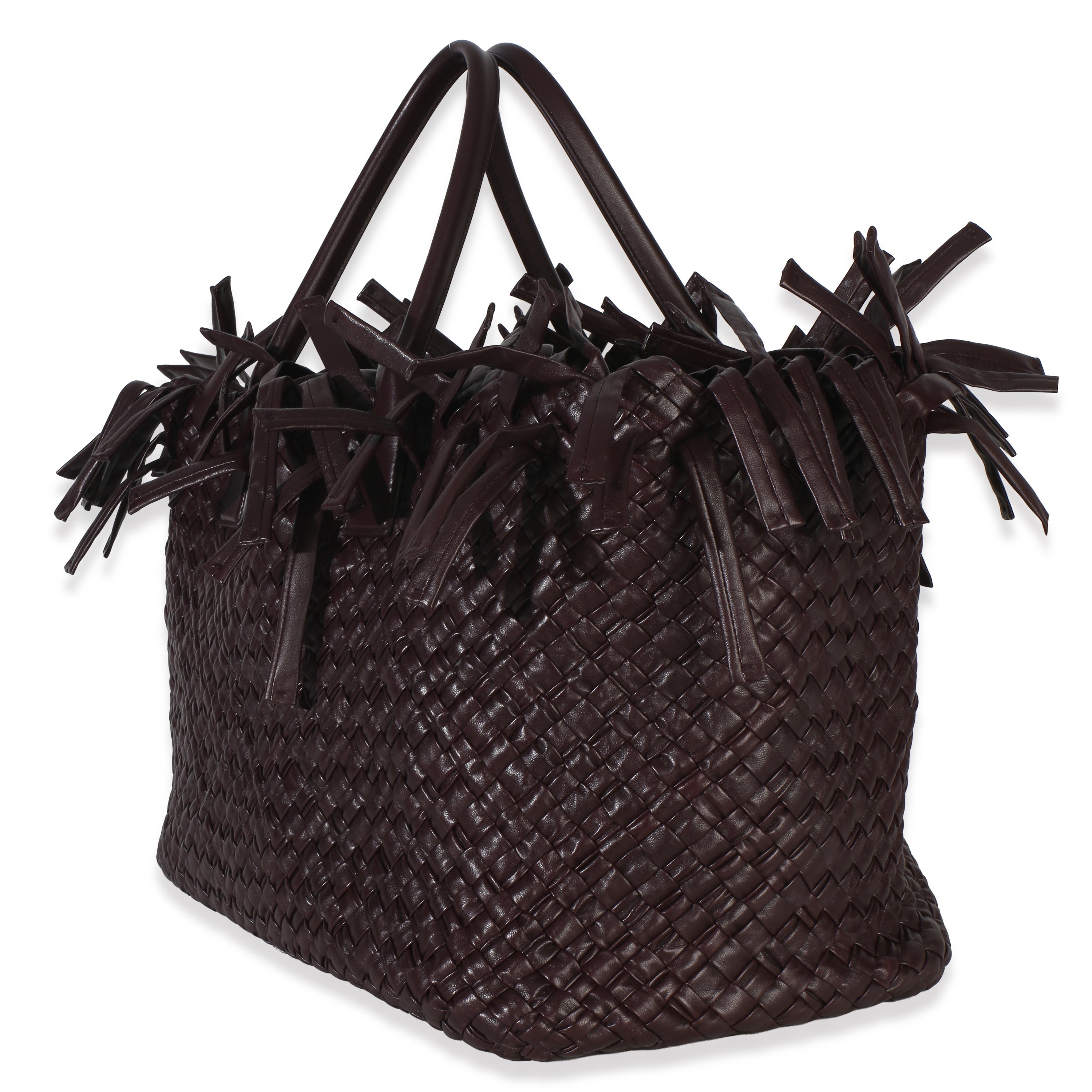 Burgundy Nappa Intrecciato Fringe Oversized Cabat Tote