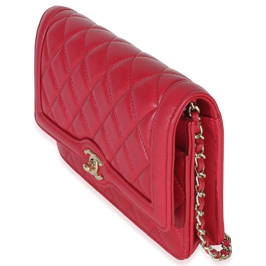 Chanel Red Quilted Lambskin Hold The Line CC Wallet On Chain