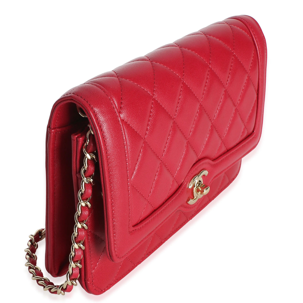 Chanel Red Quilted Lambskin Hold The Line CC Wallet On Chain