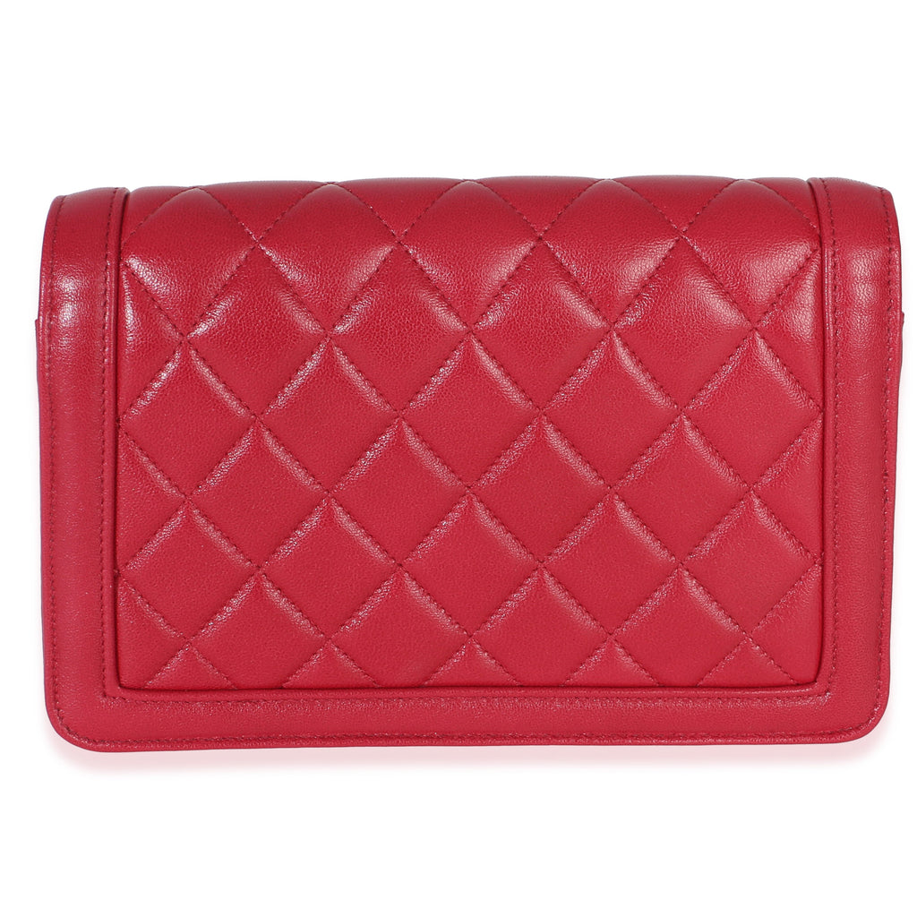 Chanel Red Quilted Lambskin Hold The Line CC Wallet On Chain