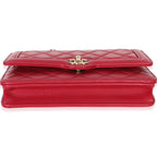 Chanel Red Quilted Lambskin Hold The Line CC Wallet On Chain