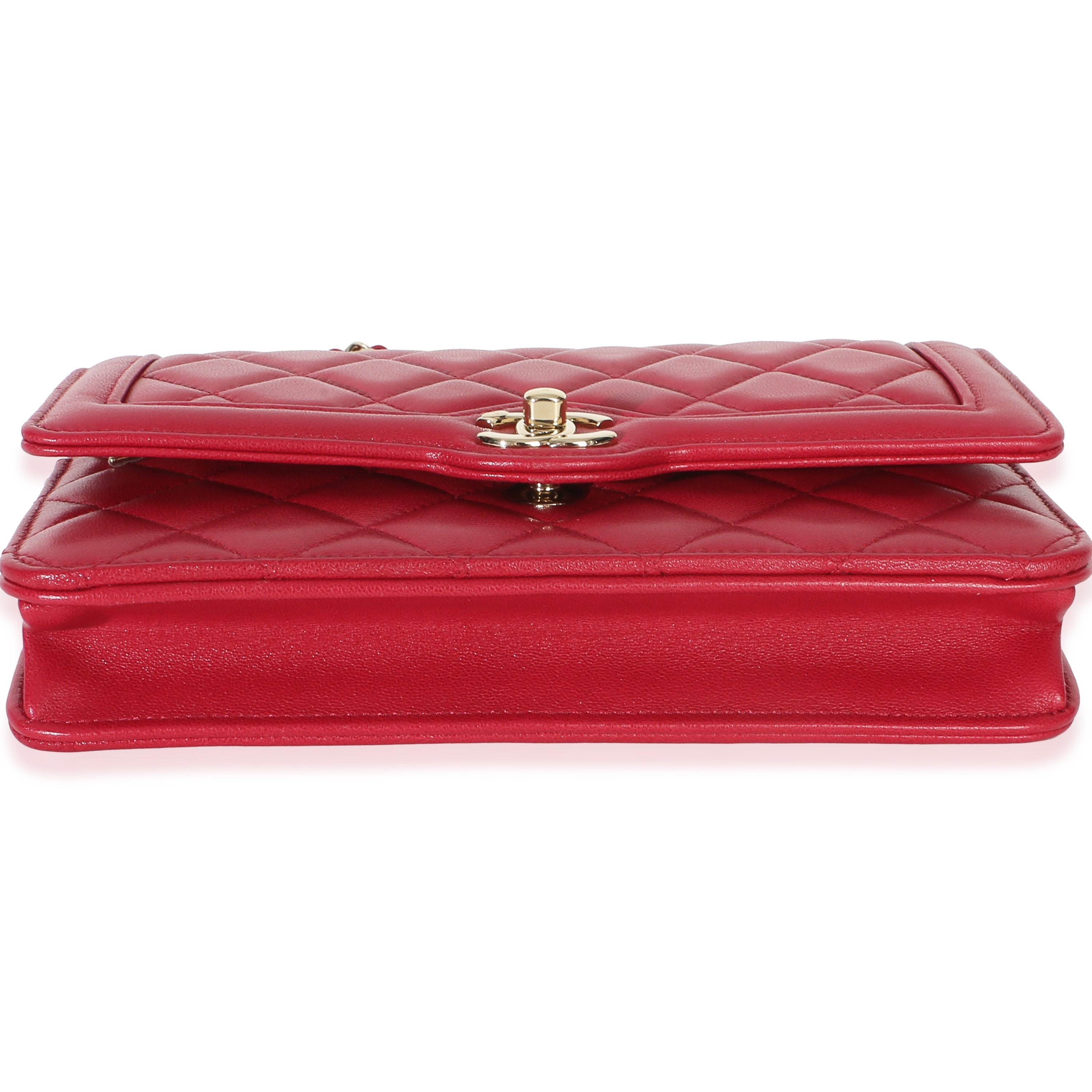 Chanel Red Quilted Lambskin Hold The Line CC Wallet On Chain