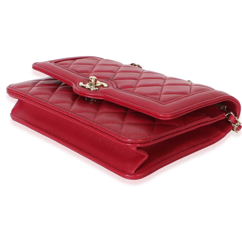 Chanel Red Quilted Lambskin Hold The Line CC Wallet On Chain