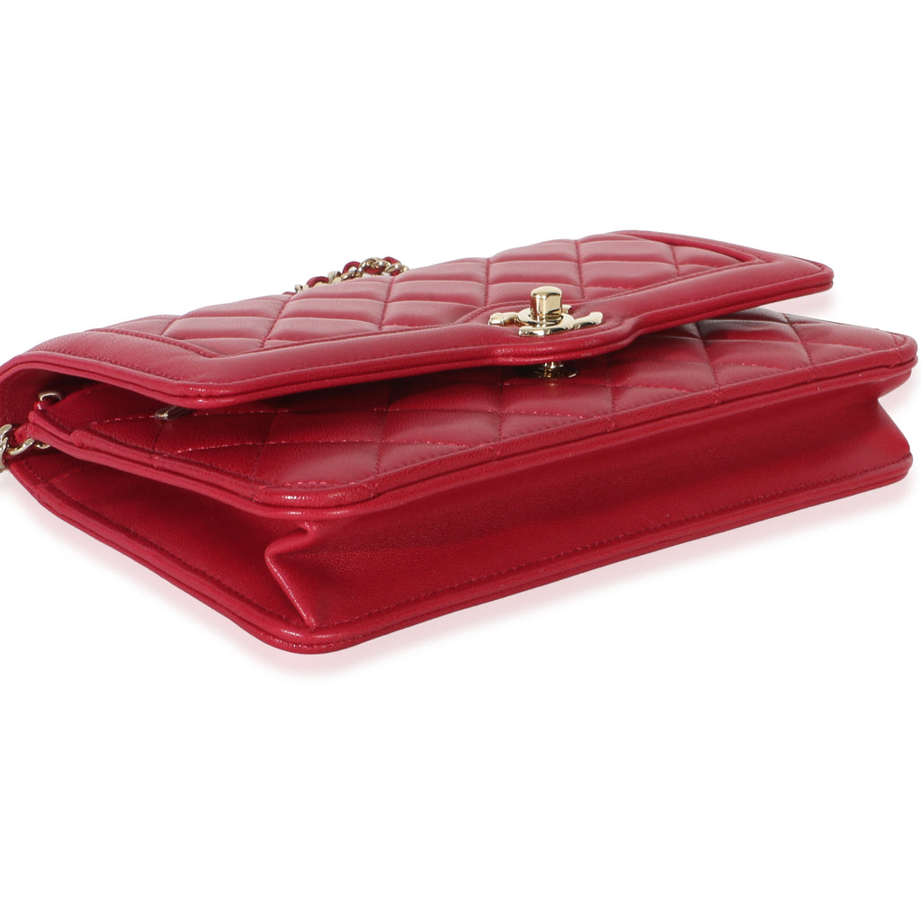 Chanel Red Quilted Lambskin Hold The Line CC Wallet On Chain