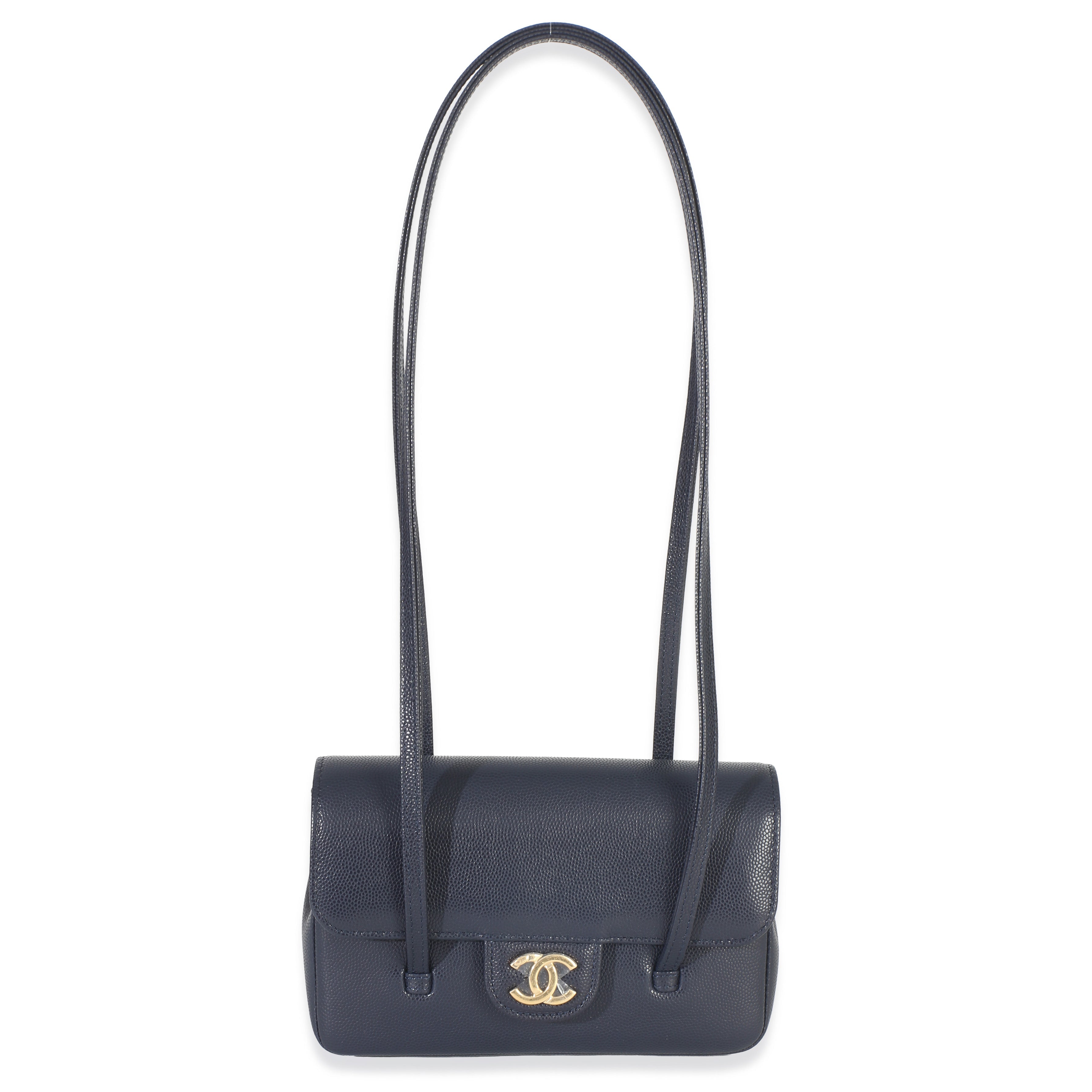 Chanel Navy Grained Shiny Calfskin Preppy Flap Bag