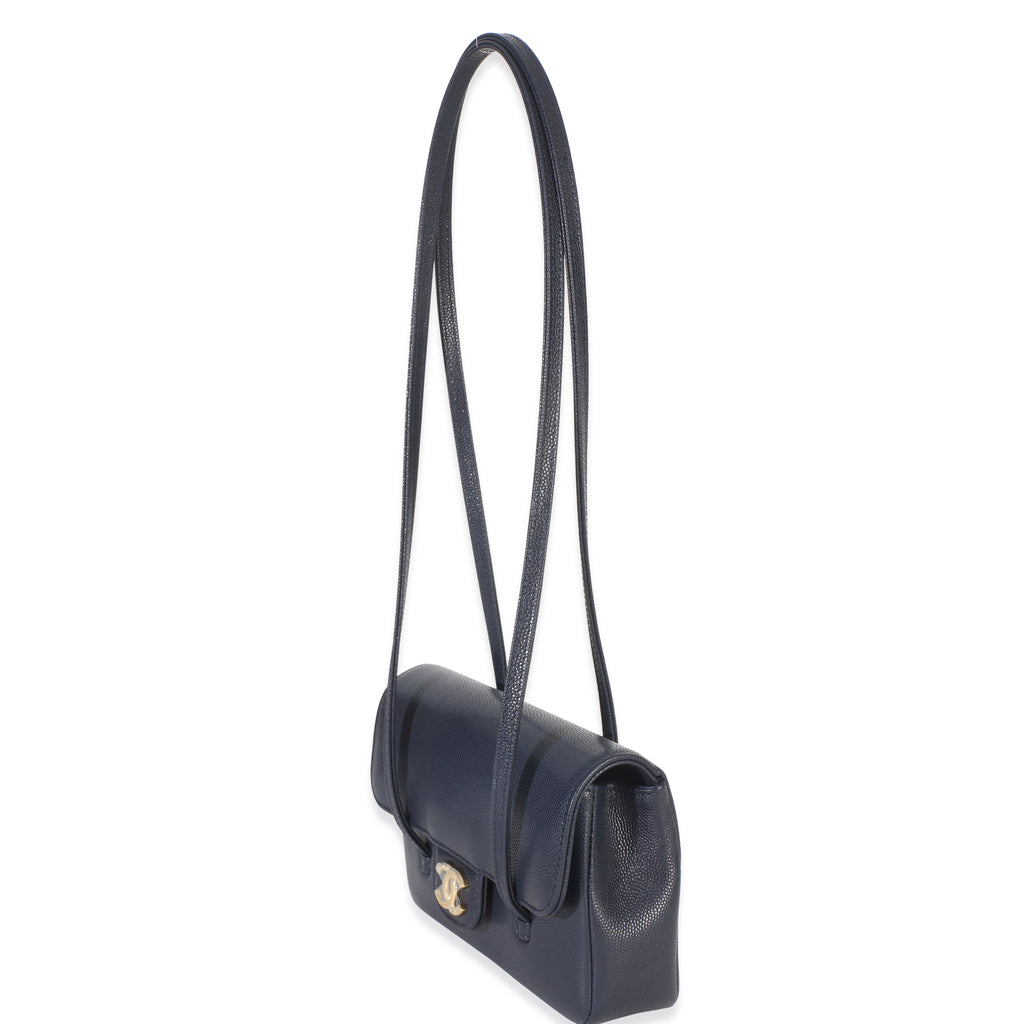 Chanel Navy Grained Shiny Calfskin Preppy Flap Bag