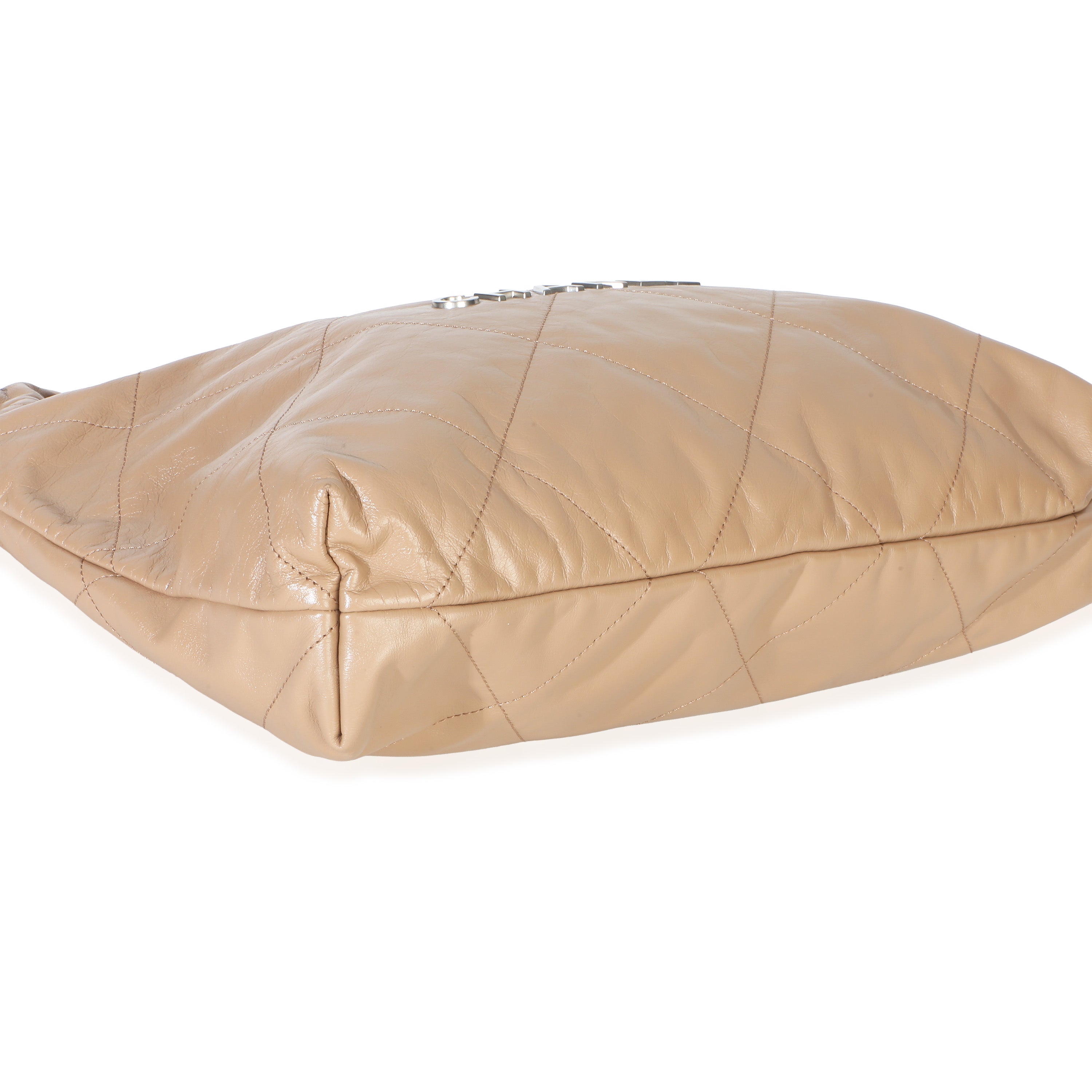 Chanel Beige Shiny Quilted Calfskin Small Chanel 22 Hobo
