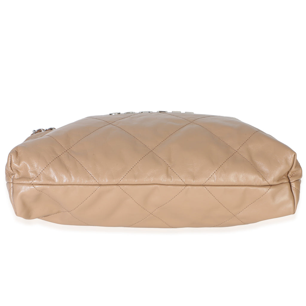 Chanel Beige Shiny Quilted Calfskin Small Chanel 22 Hobo