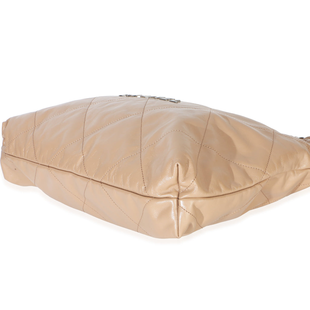 Chanel Beige Shiny Quilted Calfskin Small Chanel 22 Hobo