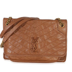 Saint Laurent Caramel Crinkled Calfskin Matelasse Medium Niki Chain Satchel
