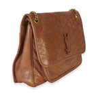 Saint Laurent Caramel Crinkled Calfskin Matelasse Medium Niki Chain Satchel