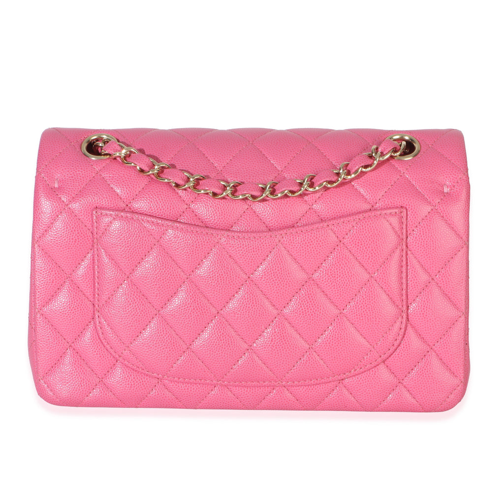 Chanel Dark Pink Quilted Caviar Small Classic Double Flap Handbag