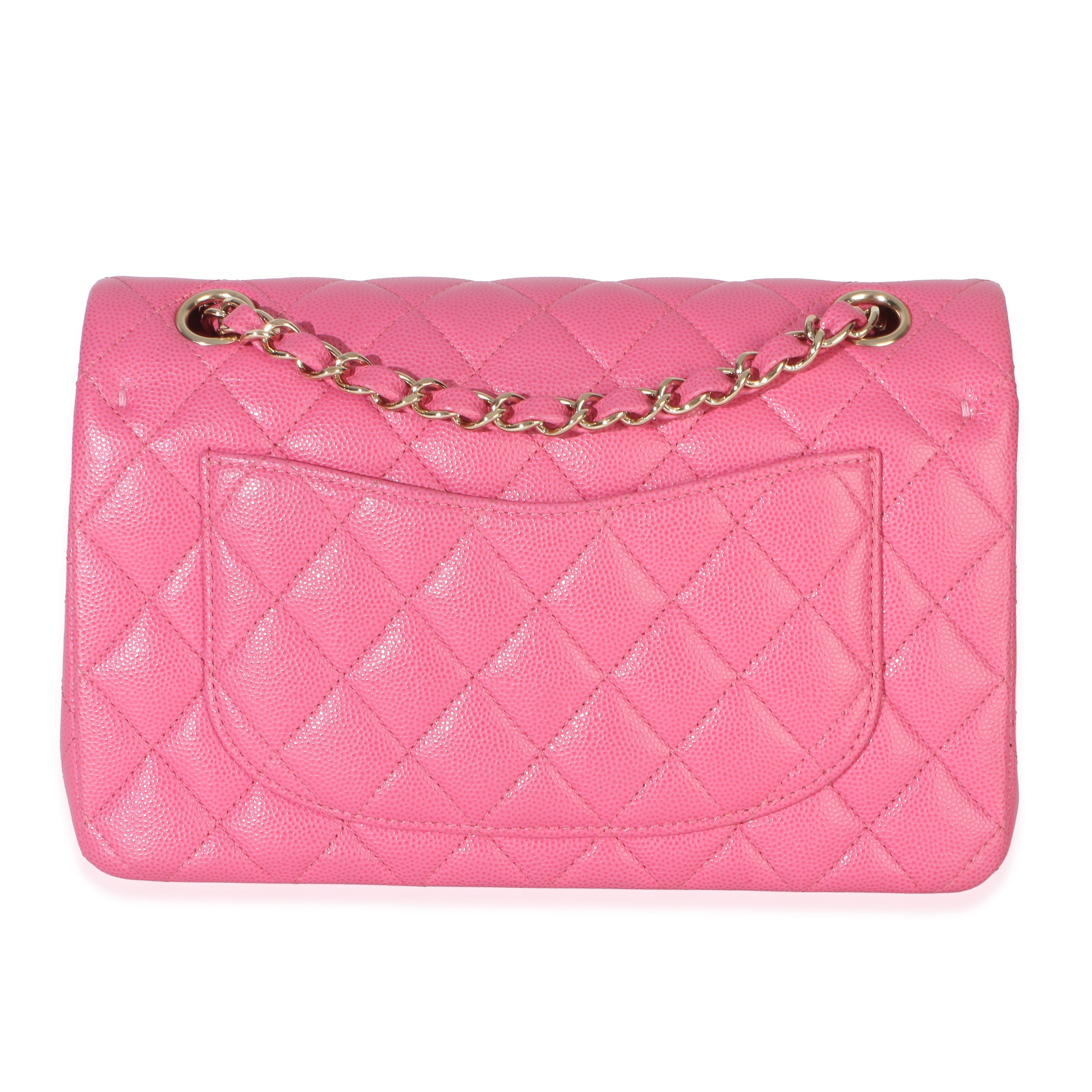 Chanel Dark Pink Quilted Caviar Small Classic Double Flap Handbag