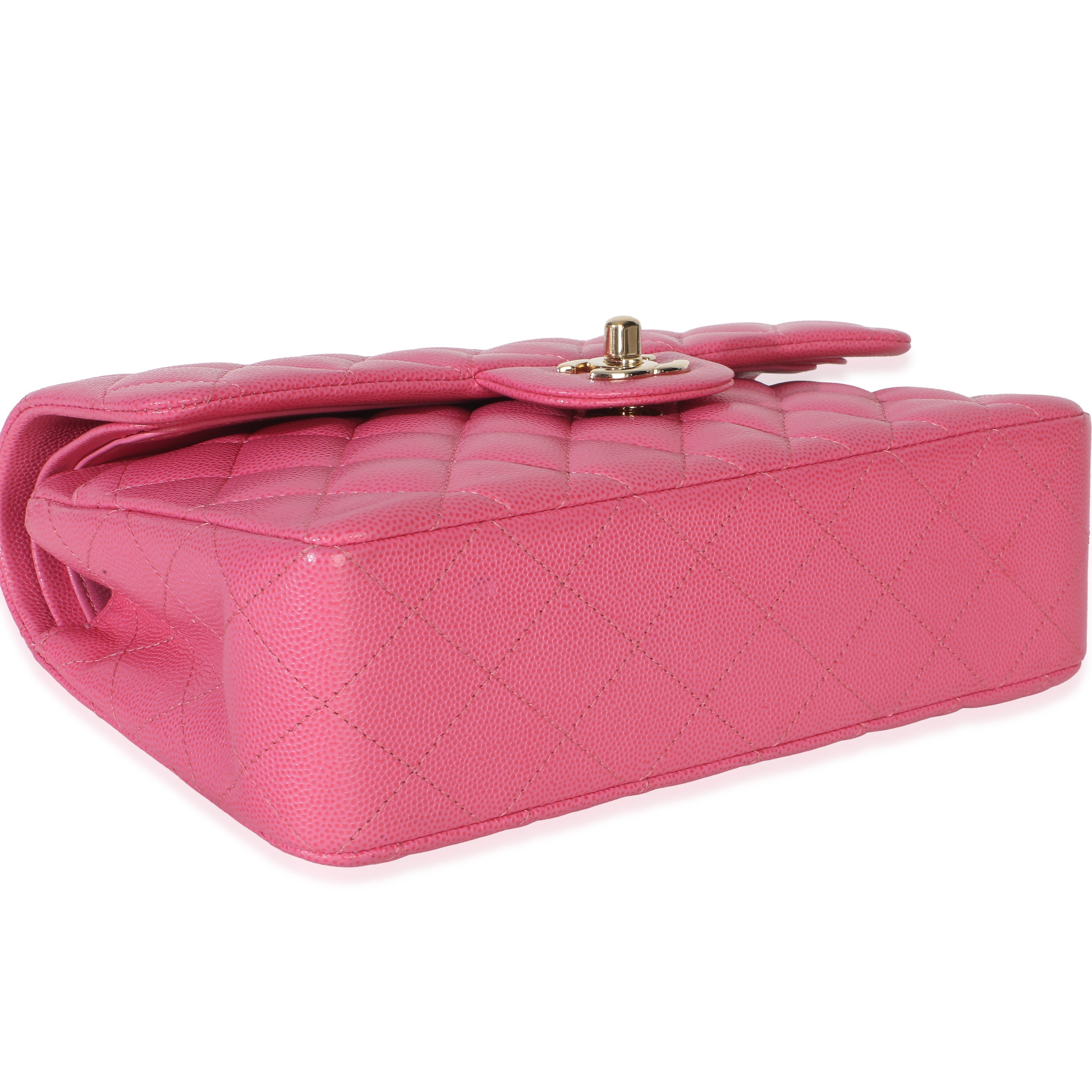 Chanel Dark Pink Quilted Caviar Small Classic Double Flap Handbag