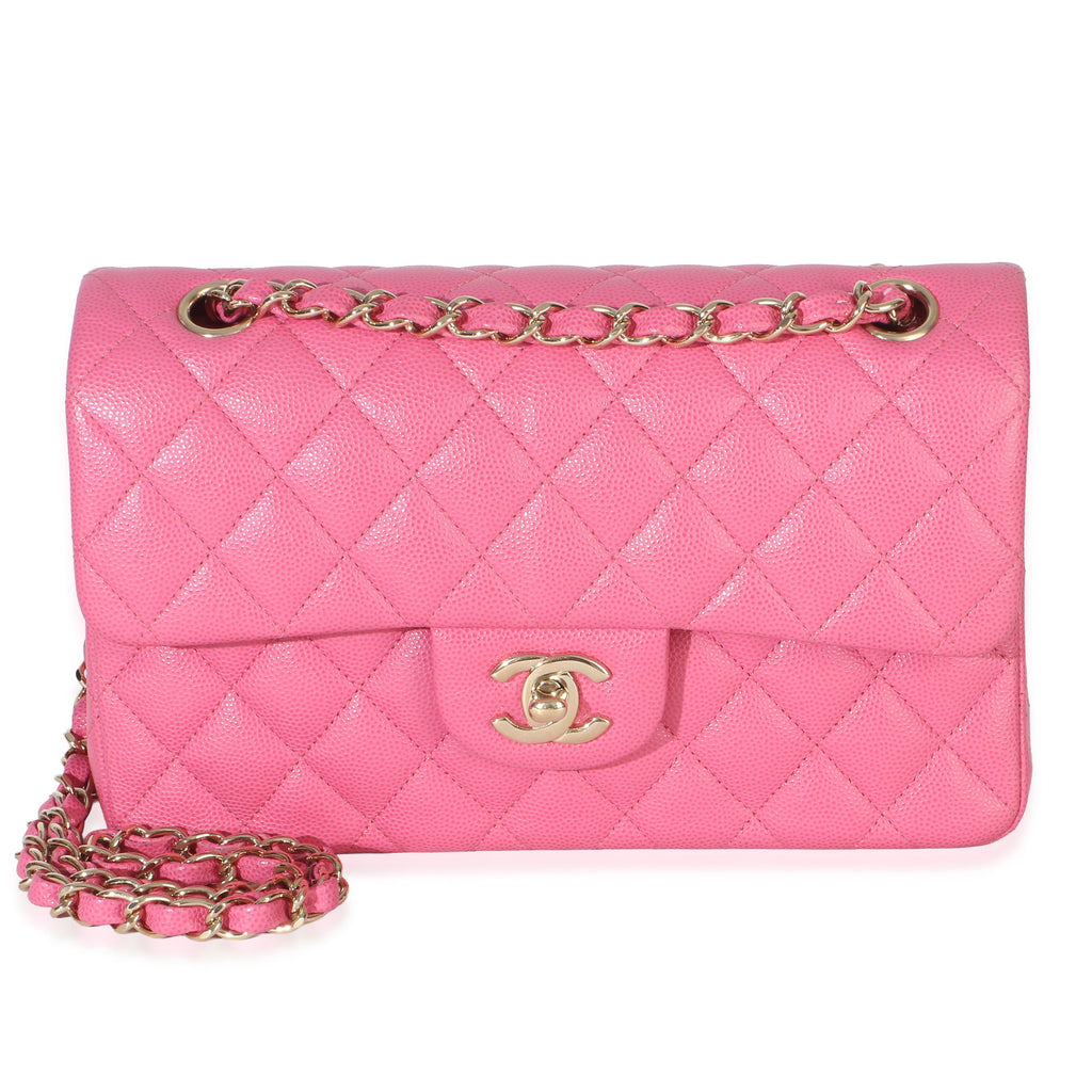 Chanel Dark Pink Quilted Caviar Small Classic Double Flap Handbag