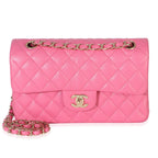 Chanel Dark Pink Quilted Caviar Small Classic Double Flap Handbag