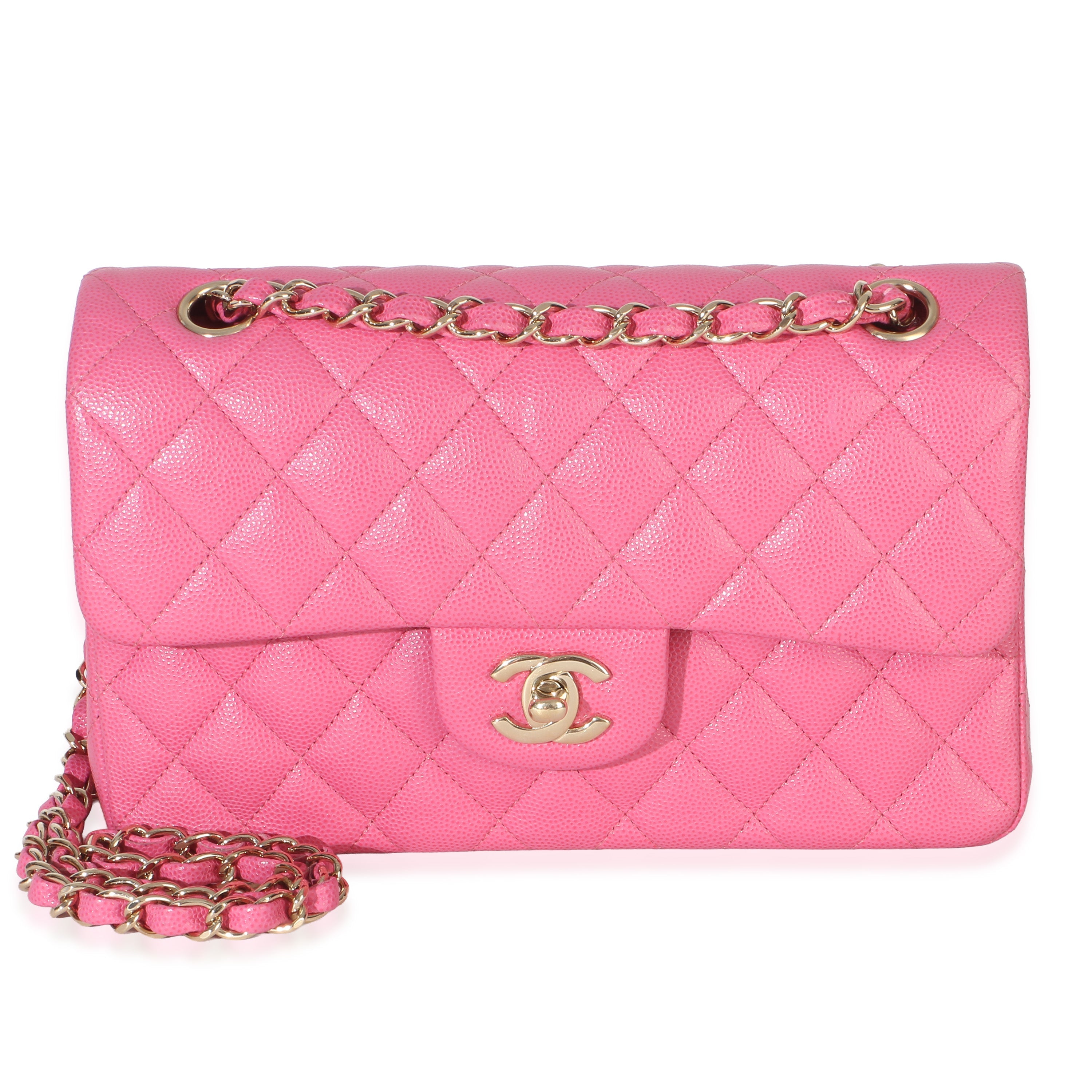 Chanel Dark Pink Quilted Caviar Small Classic Double Flap Handbag