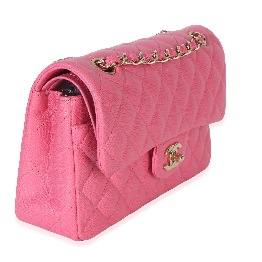 Chanel Dark Pink Quilted Caviar Small Classic Double Flap Handbag